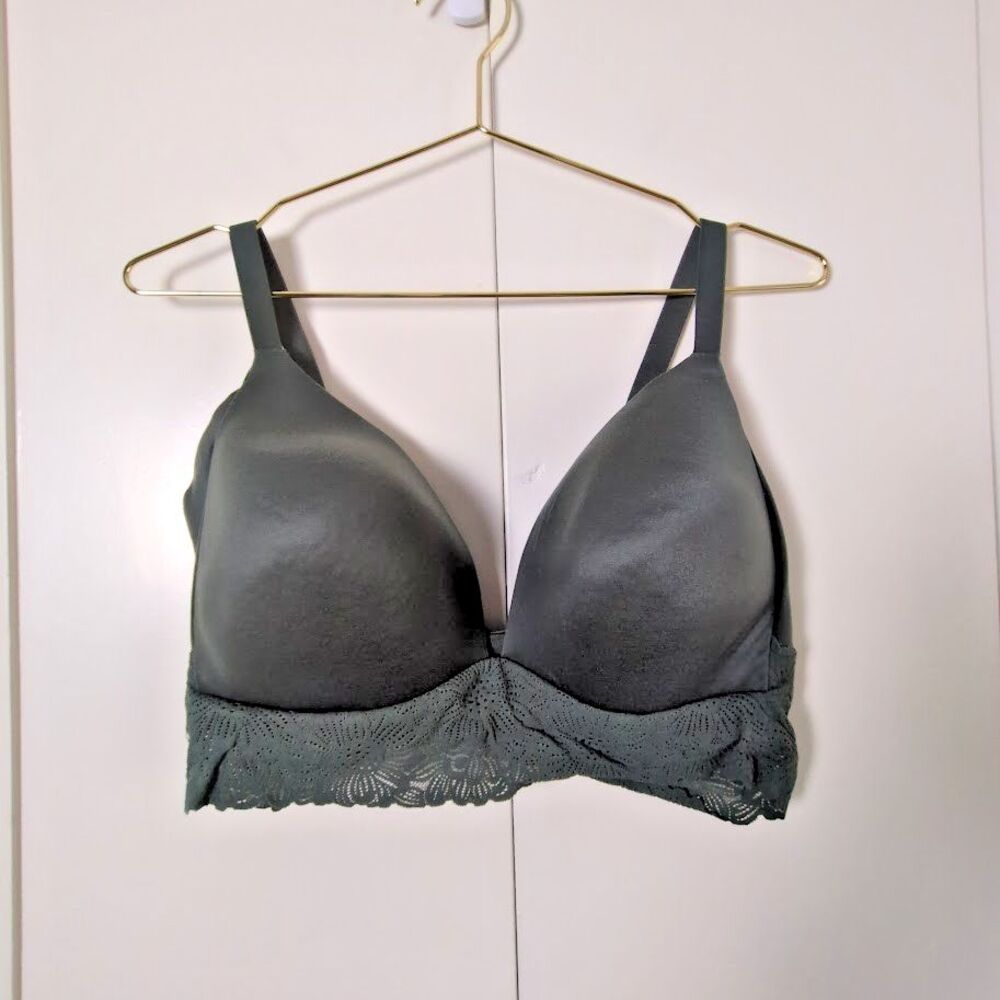 Aerie Real Sunnie Wireless Bra Lined Lace Pullover Womens 38DD Green